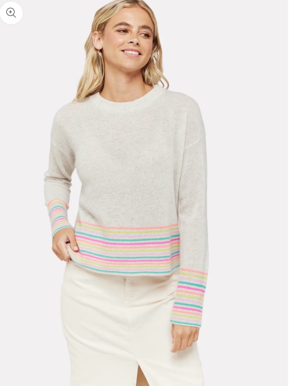 Cashmere sweater Mini Stripe Pearl Crew Haze from Brodie Cashmere